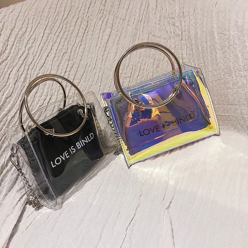 

Wholesale sequin crossbody messenger bag holographic transparent pvc women chain single jelly shoulder bag, 4 color