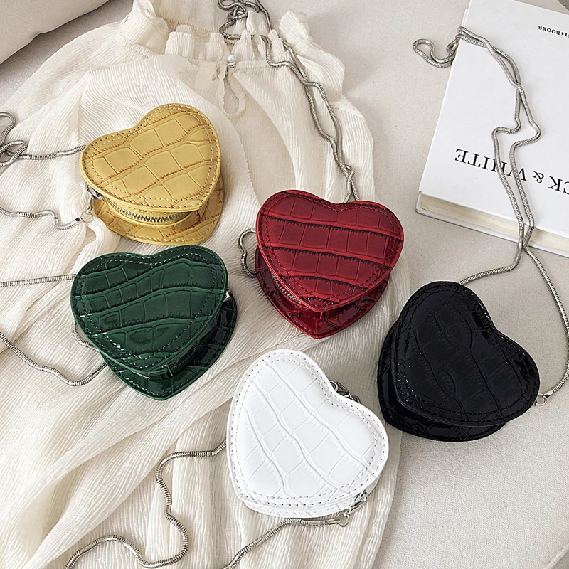 

High quality mini designer heart shape girl cute love leather small shoulder crossbody sling bag, 2 colors available