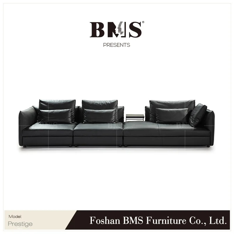 Top quality full aniline black modern italian leather sectional sofa set
