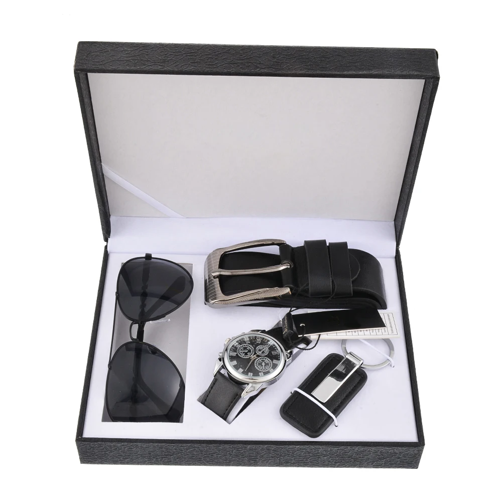 Luxury Men Watch Gift Set Sunglasses Keychain Top Quality Belt Multiple