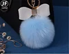 Tmq-261 Faux Rabbit Fox Fur Pom Pom Ball Pu leather Bow crystal KeyChain Phone Car Handbag Charm Accessories