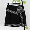 Wholesale custom black high waisted short studded cotton beadings rivets girls beaded mini ladies sexy asymmetric skirt