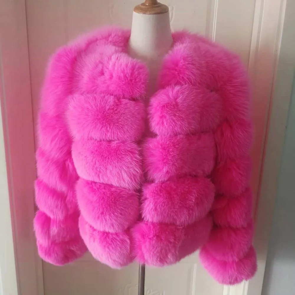 

2018 new thick hot pink classic woman 5 layer short Fox Fur Coat