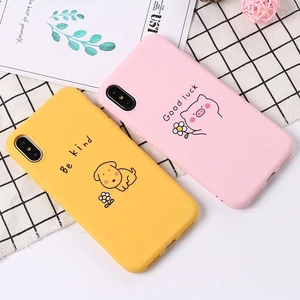 Cute Cartoon Cat Dog Corgi Puppy Piggy Quote Soft Matte Phone Case Fundas For iPhone 7Plus 7 6Plus 6 6S 5SE 8 8Plus X XS Max