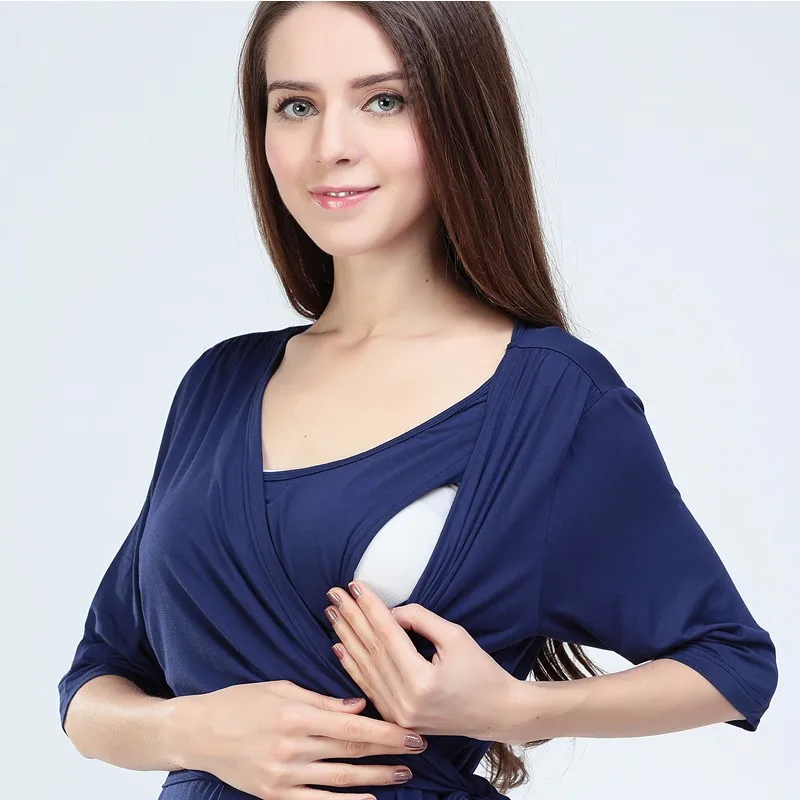 

Maternity Casual Dresses 2 color Patchwork Atheleisure Nursing Clothing Mod Style Hide Breastfeeding Opening Skirts