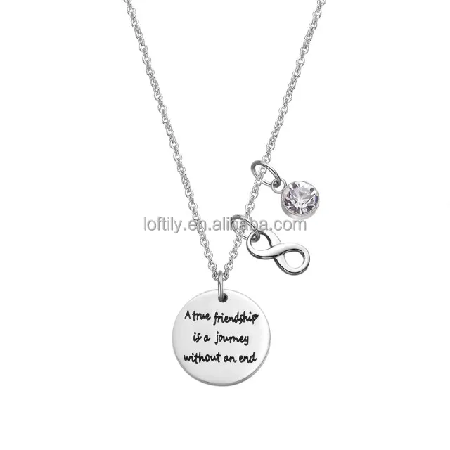 

Best Friend Infinity Pendant Crystal Charm Chain Necklace Stainless Steel Message Jewelry A true friendship is a journey, Picture shows