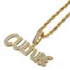 fashion hiphop copper iced out cz letter pendant gold plated diamond letter necklace