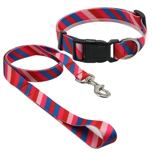 Image of Customized Pattern Printed Pet Products Supplies Nylon Webbing Pet Neck Collar With Leash Set