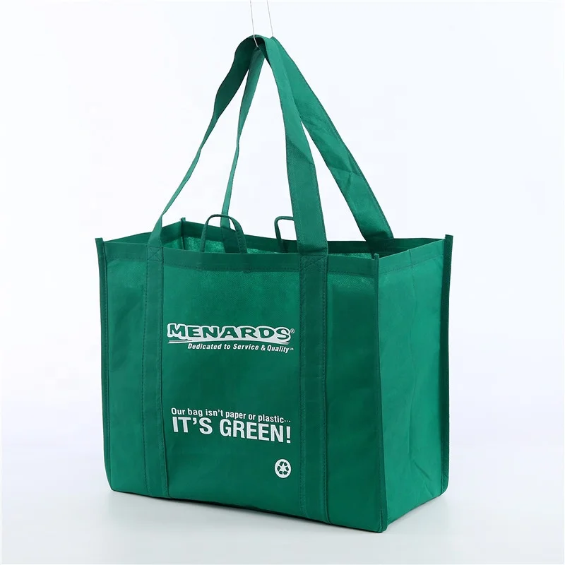 

Customized Logo Eco Friendly Green Reusable Promotional Cheap Large Strong Grocery Tote Non Woven Shopping Bag For Supermarket, Custom