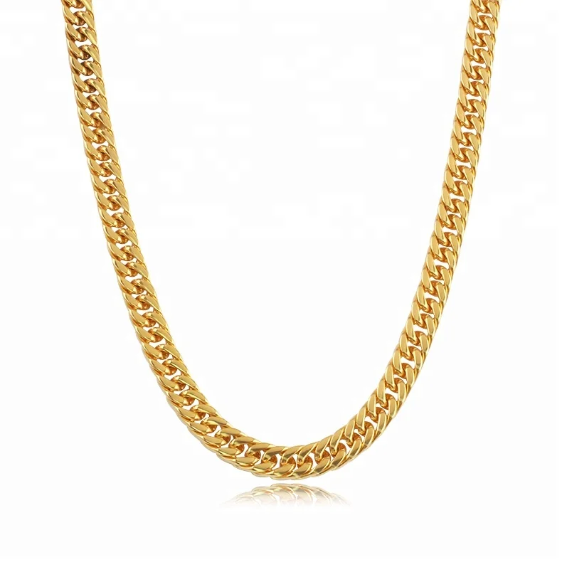 

Wholesale jewelry Mens 18k Yellow Gold Plated Flat Gold Cuban Chain