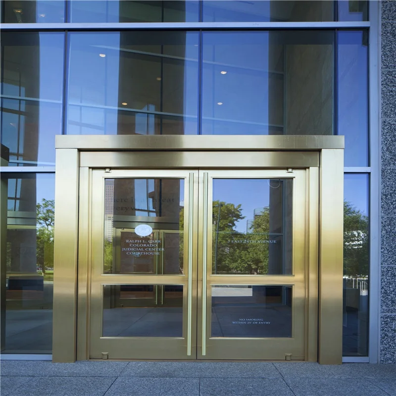 Офисное здание входная основная дверь алюминиевая стеклянная дверь золотой цвет
