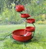 55cm Red Ceramic Solar Cascade Water Feature with Battery Backup and LED Lights