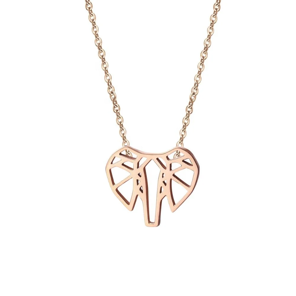 

Loftily Jewelry Rose Gold Plating Stainless Steel Lucky Animal Hollow Elephant Necklace Custom Origami Choker, Picture shows