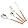 Stainless Steel Tableware Set,Travel Cutlery Set Plastic Handle With Case Imitated Wood Handle Flatware 4pcs/set