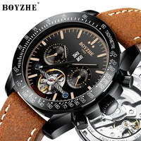 

BOYZHE Custom Logo Sport Waterproof Skeleton Leather Automatic Mens Tourbillon Watches