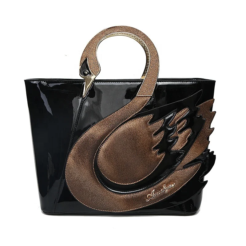 

Shenglu high quality luxurious patent pu leather Swan Shape Embroidery tote handbag for ladies (XJHB322)