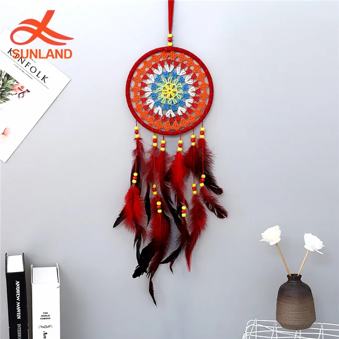 W5472 red Dreamcatcher for Wall Bedroom Party  Wall Hanging Decor Feather Dream Catcher