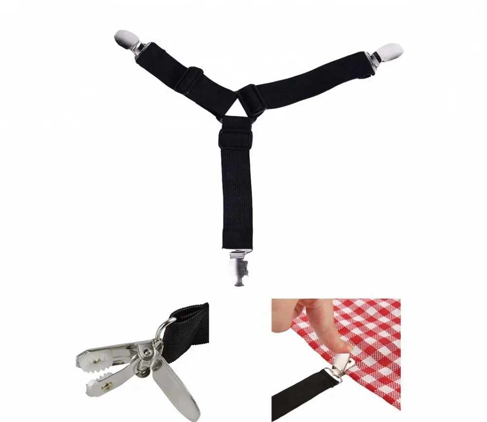 

4-Pack 3-Way Adjustable Bed Sheet Mattress Fasteners Suspenders Corner Holders Elastic Straps Clips Grippers