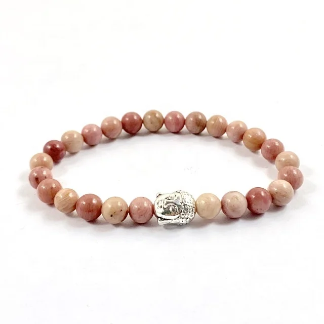 

Gemstone 6mm Rhodochrosite bracelet with a Buddha head bead packaged in cellophane bag hot item