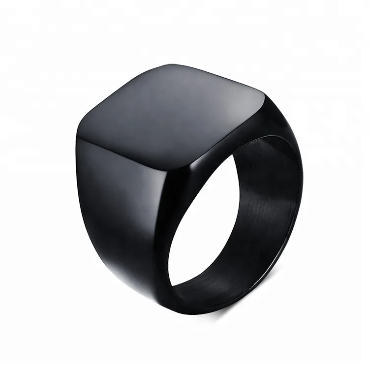 

Hot Selling Engraved Logo Fashion Mens 316L Stainless Steel Square Plates Signet Rings, Silver,gold,black
