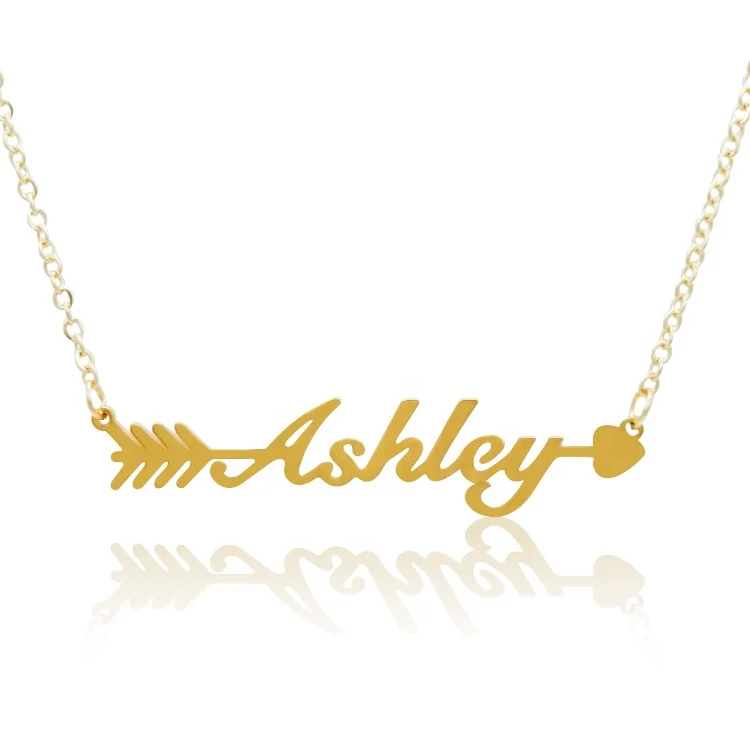 

Unisex Trendy 18k Gold Plated Custom gold plated custom heart arrow name initial letter pendant Necklaces, Colors
