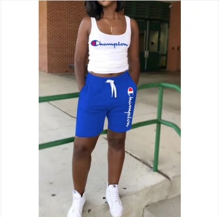 women's clothing direct manufacturer white custom logo printed crop top Sports Print Tank and Shorts