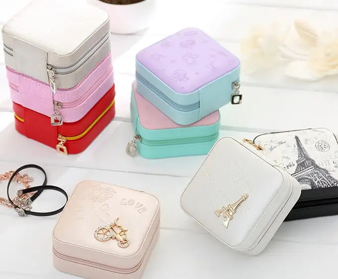 

2018032409 Zipper Little Square Travel Jewelry Box 2 layers, N/a