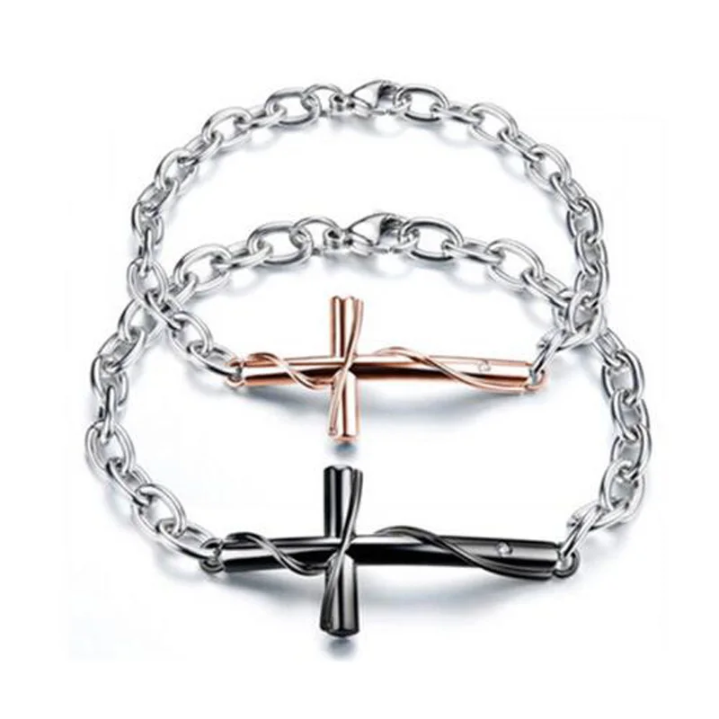 

Fashion Simple Stainless Steel Couple Cross Chains Bracelet, Rose gold