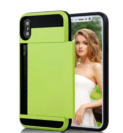 Mobile Phone Cover for iPhone X ,TPU PC Cell Phone Case with business Card Holder for samsung s8 s9 plus
