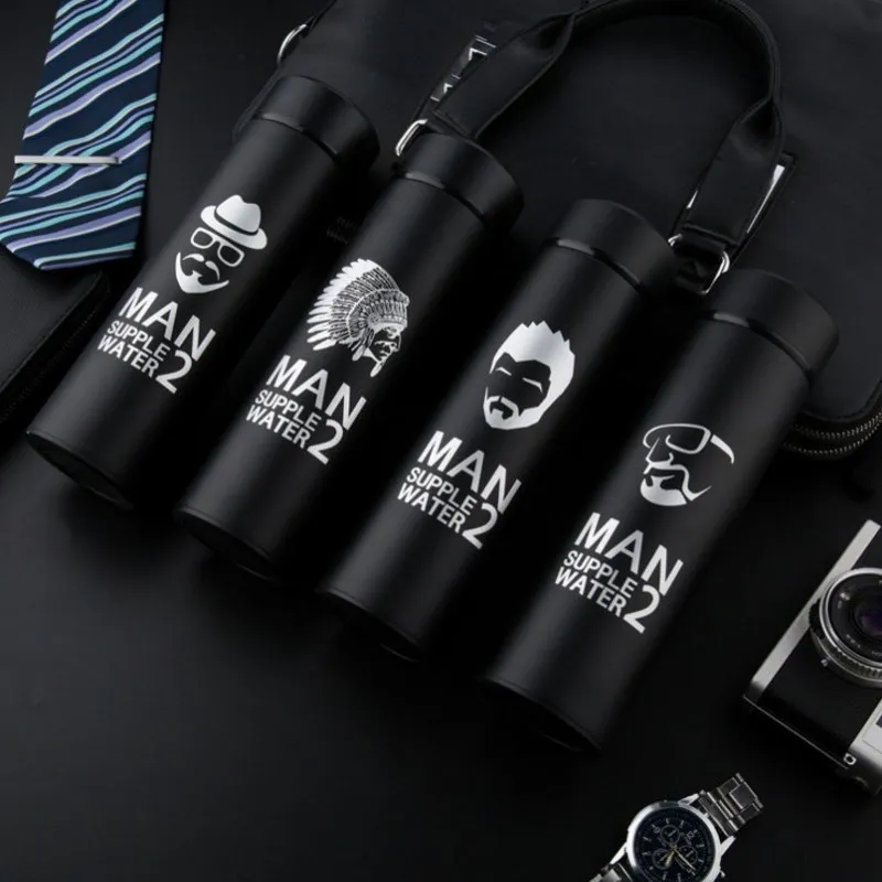 

British Style Fashion Stainless Steel Thermos Frosted Business Straight Cup, Black