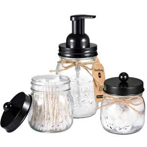 Mason Jar Bathroom Accessories Set - Includes 8Oz 16Oz Clear Glass Mason Jar Foaming Hand Soap Dispenser