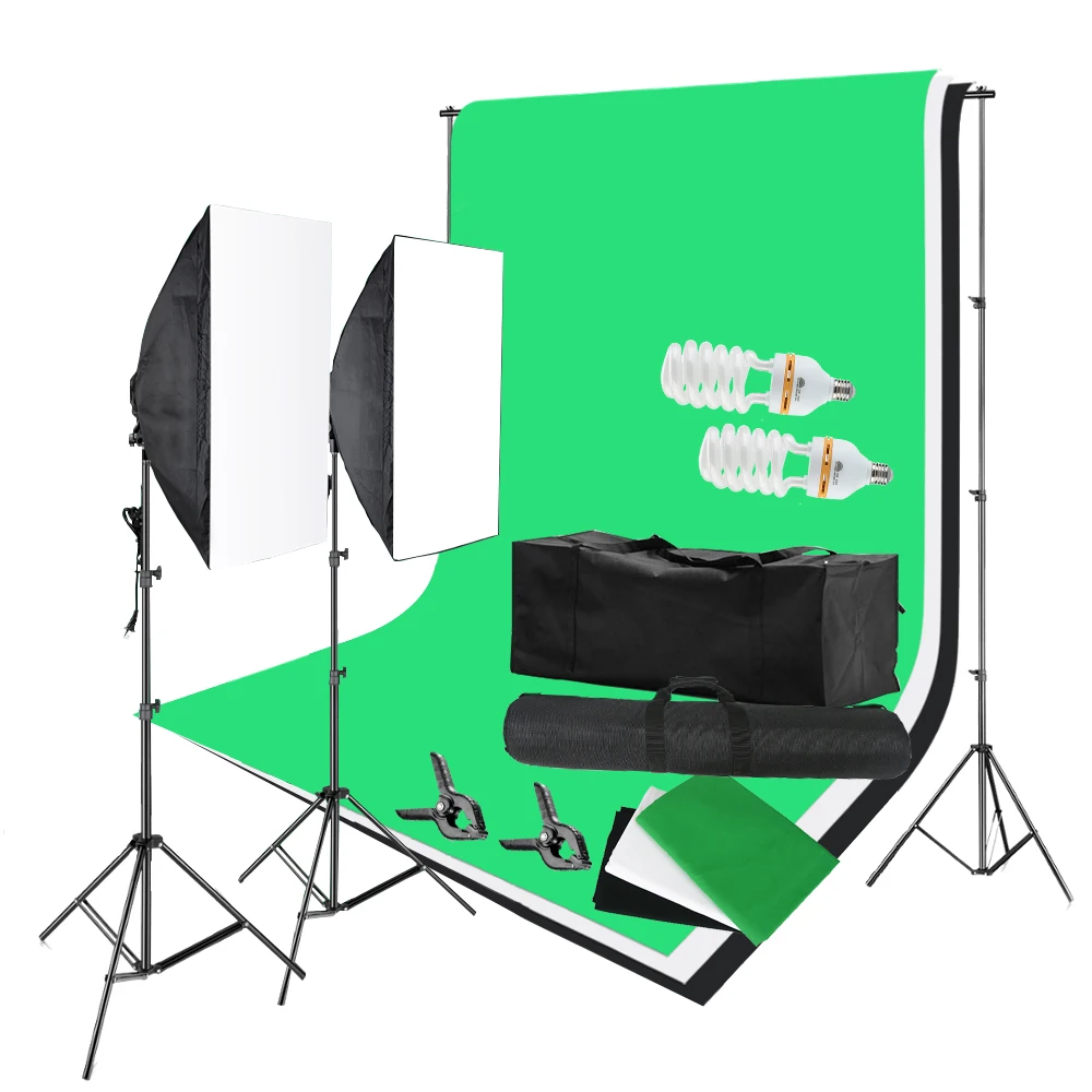 

135W 5500K Photography Studio Video Lights Lighting Kit 20*28" Softbox 3 Backdrops Background Support Stand Softbox Lighting kit