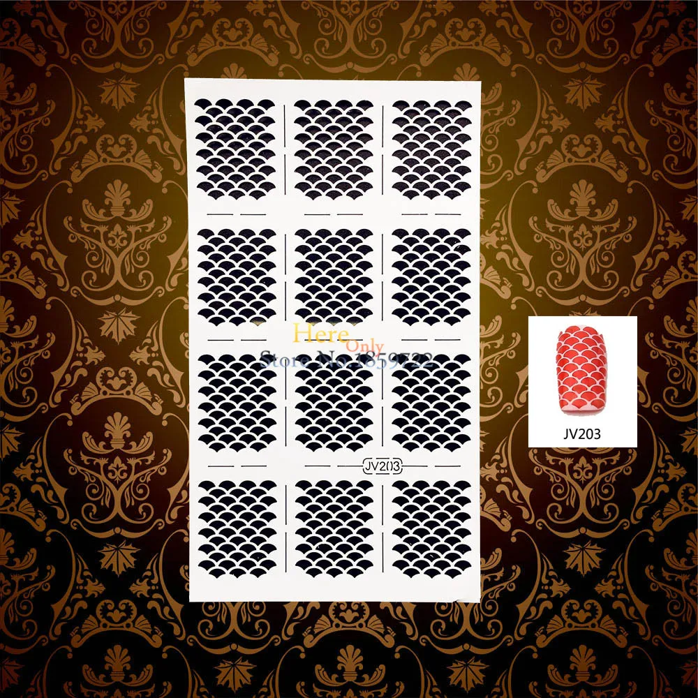 1PC Fashion Nail Art Stencil Sticker Fish Scale Design Hollow Nail Manicure Stamp Template Tools HWJV203