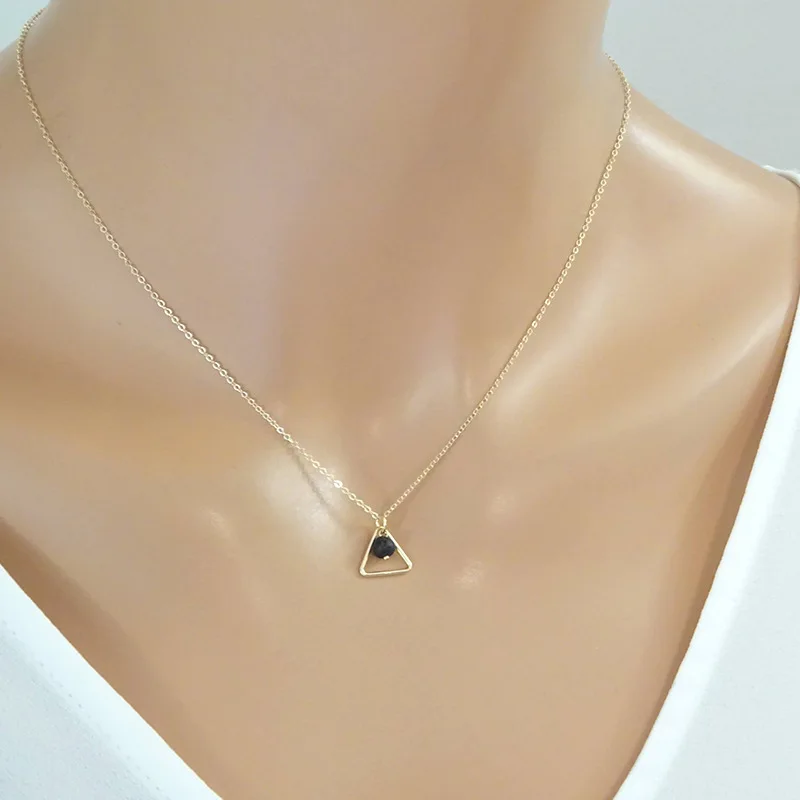 

Triangle Pendant With Lava Stone Essential Oil Diffuser Choker Necklace for Women, Silver/gold