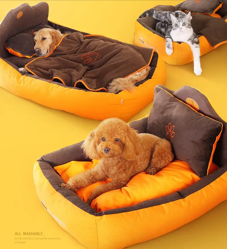 Pet Furniture Detachable Fabric Cotton Large Dog Beds With Pillow And