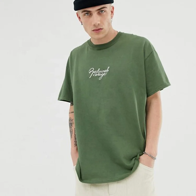 OEM Wholesale 100% Cotton Mens Vintage Inspired Dark Green Oversized tshirt