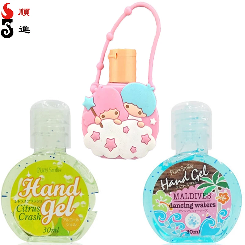 30ml round Pocketbac mini scented hand washing sanitizer with cartoon silicone holder for gifts