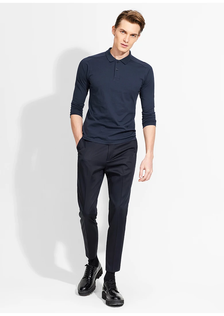 source fall wear mens slim business casual polo shirt with long