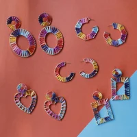 

Rainbow Rattan Drop Earrings Handmade Raffia Geometric Earrings Lightweight Colorful Straw Dangle Earrings for Women