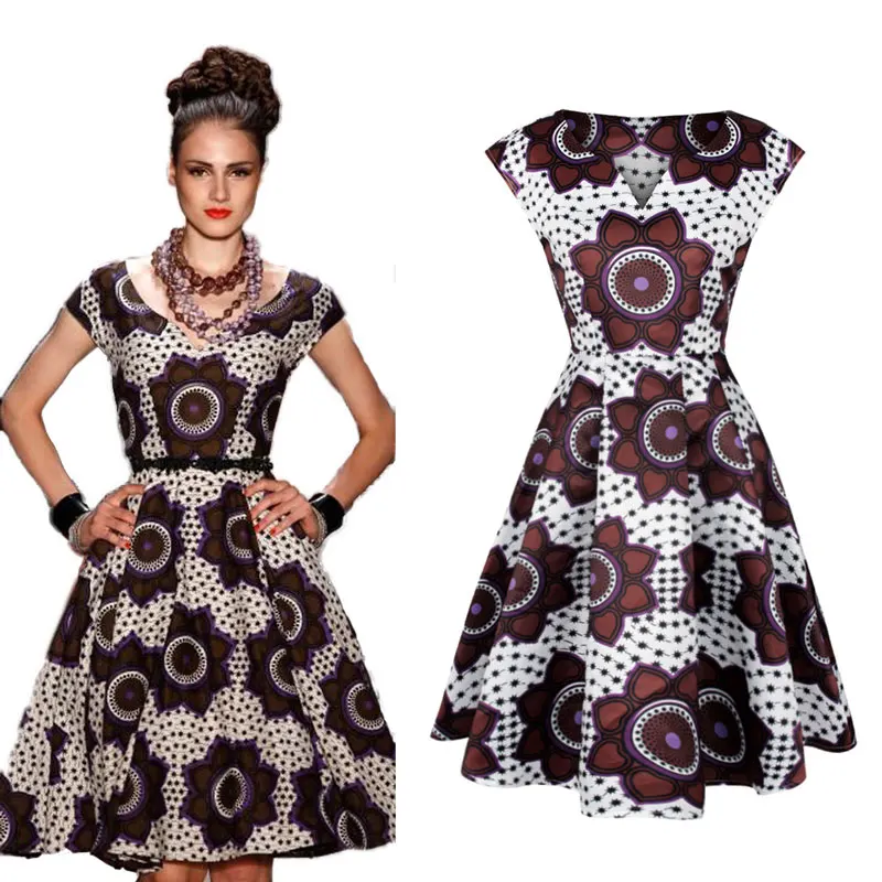 

A-line african printing women short summer dress new
