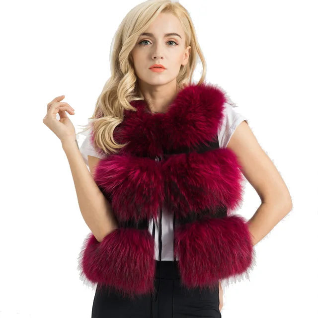 

Real Fur Vest Women Genuine Raccoon Fur Gilet Waistcoat Winter New Fashion 3 Rows Vest, Customized