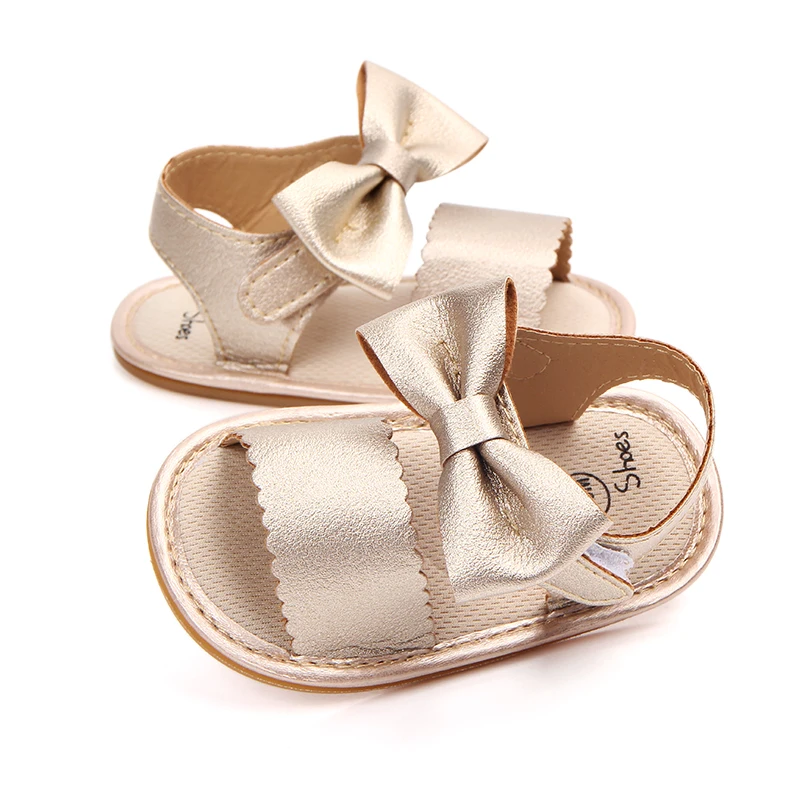 

Anti-slip TPR leather knotbow baby girl sandals, Gold/white/black