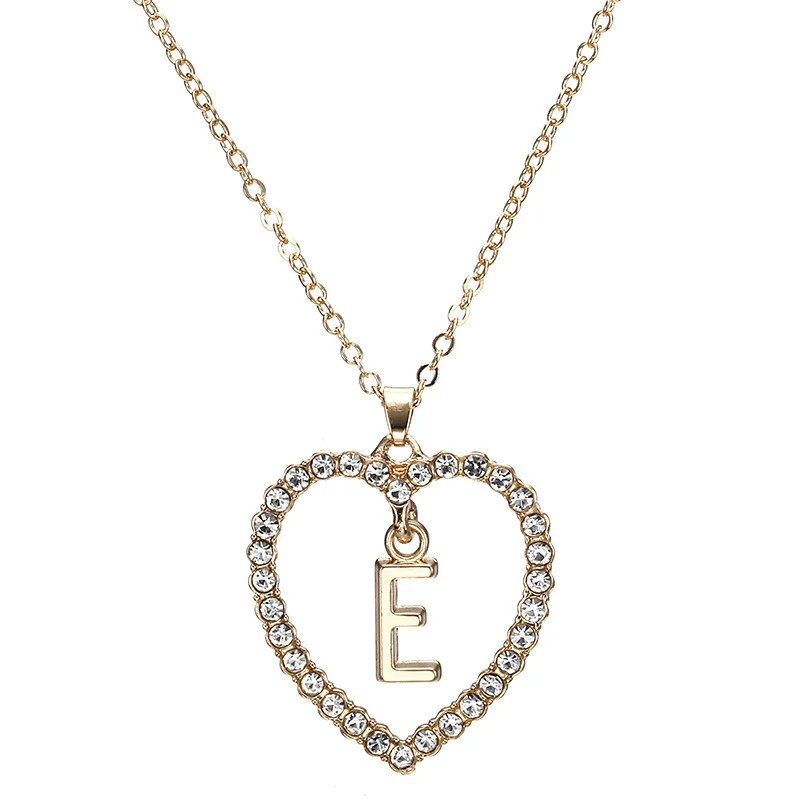 

Alphabet letter charm necklace heart pendant gold letter e necklace