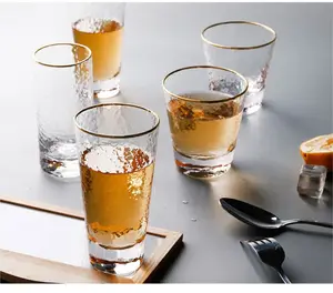 Custom gold rimed logo printed whisky glass tumbler cups glasses glassware for milk wholesale