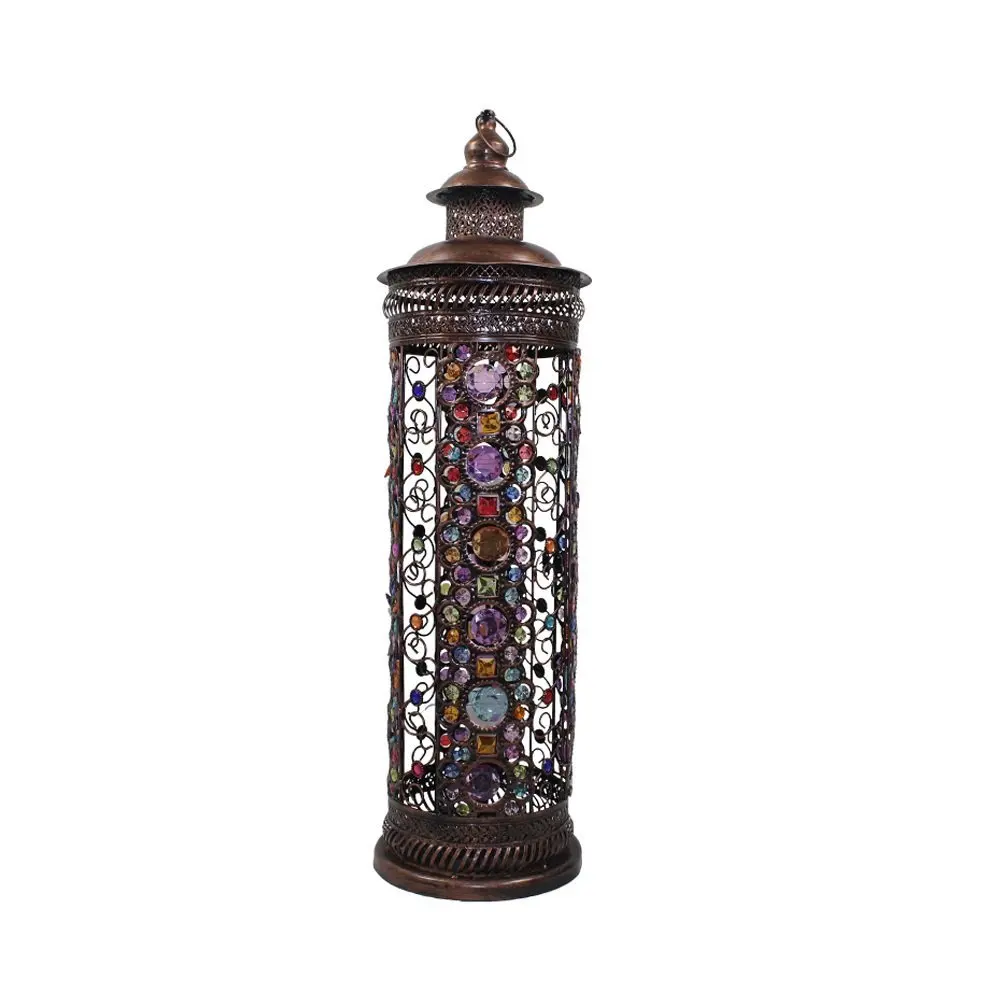WAN SAN QIAN- Large Iron Moroccan Floor Lamp Stylish Cutwork Jeweled Floor Light with Colourful Organic Glass Beads E141,86x24cm Floor Lamp