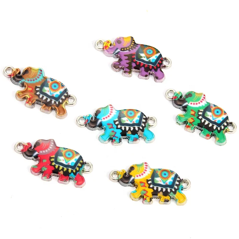 

Silver Color Enamel Colorful Elephant Connector for Jewelry Making Bracelet Accessories Findings DIY 26*14mm