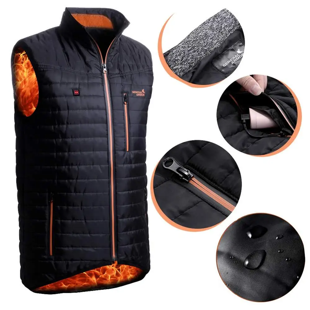 

Far Infrared Graphene Heated Mens Fashion Neoprene Vest Jacket Electric Clothing With Heating Elements, Black