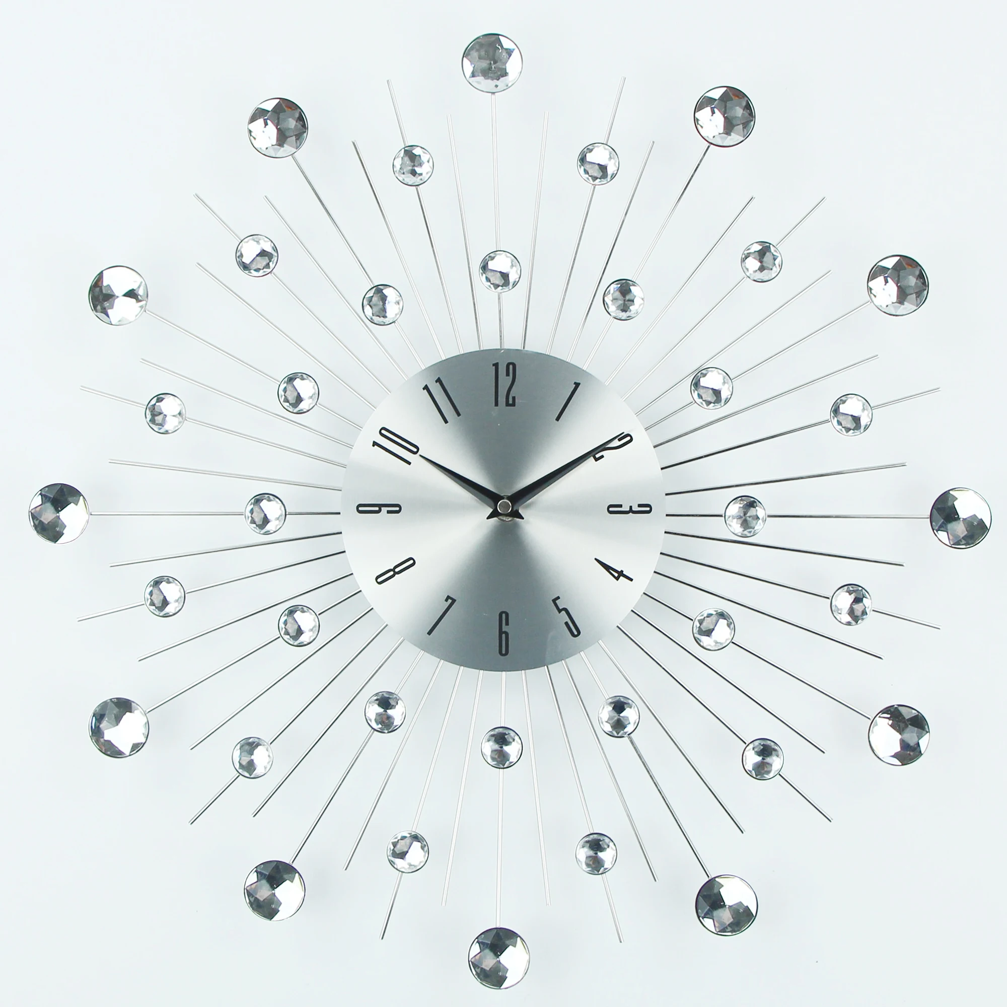 

20 Inch Large Crystal Diamond Wall Clock Modern Design Creative Metal Art Clock Wall CLOCKS Quartz Living Room Kids Room Needle, Silver