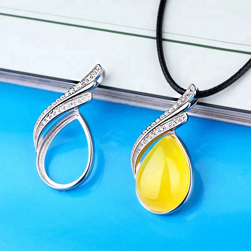 

14*19mm 925 sterling silver pendant empty tray inlaid beeswax amber pendant platinum-plated female pendant blank