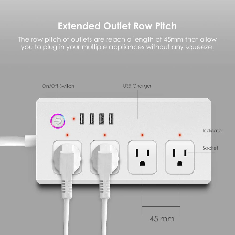 Us Standard Wifi Smart Power Strip 4 Outlets And 4 Usb Ports Compatible With Alexa And Google